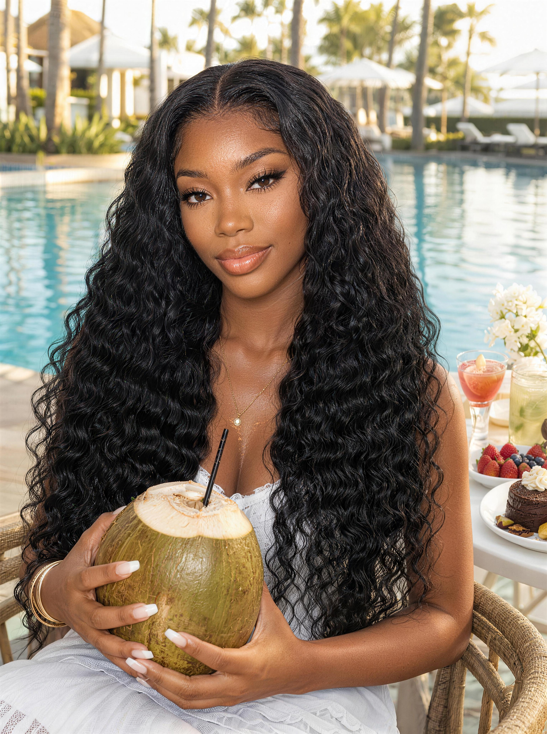 Nadula 13x4 Lace Front Hybrid Water Wave Wig with Deep Curly Ends Fluffy Volume Human Hair Wig with