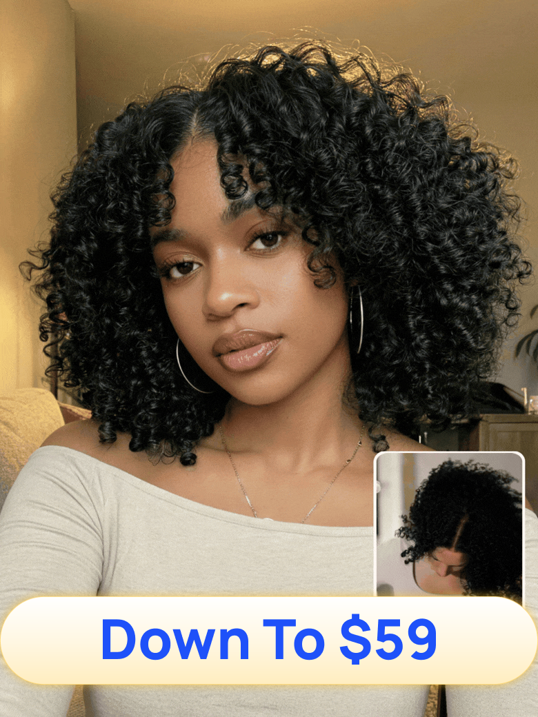 $59 Flash Sale | Nadula Glueless Afro Kinky Curly with Finger Coils V Part Wigs No Leave Out Beginne