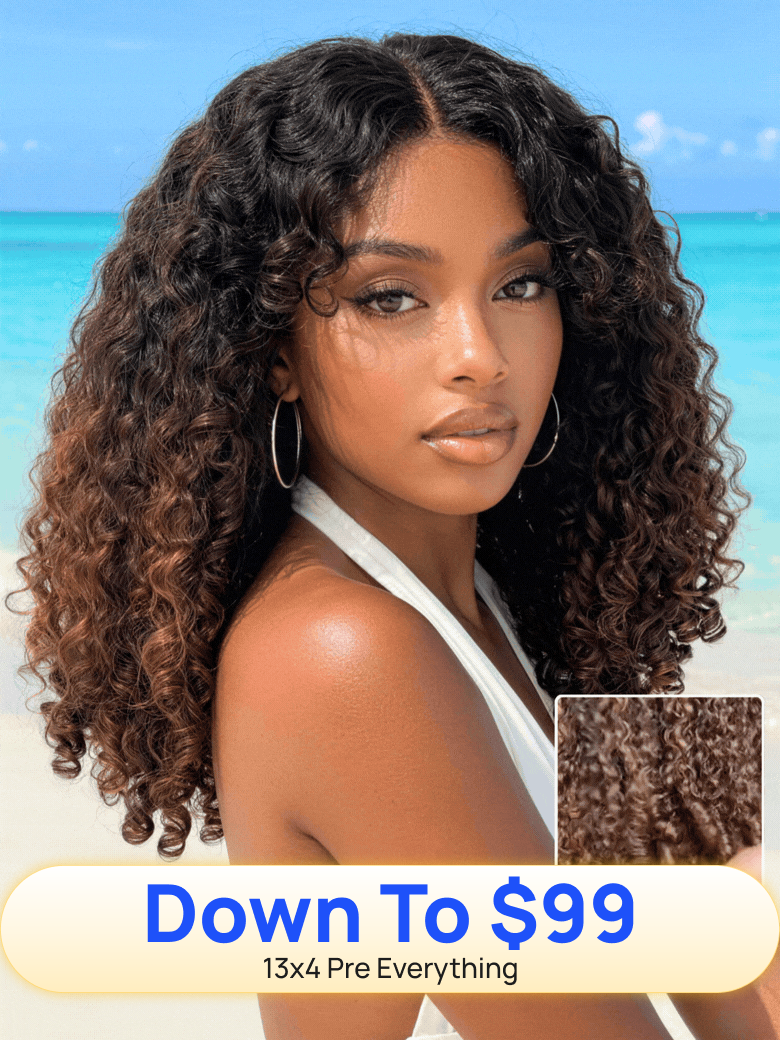 Nadula Flash Sale 13x4 Pre Everything Chestnut Brown Ombre & Natural Color Burmese Curly Glueless Wi