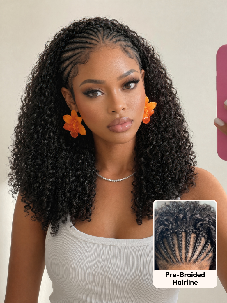 Nadula MeltLine™ Burmese Curly Half Wig with Finger Coily Ends Human Hair Wig with Drawstring