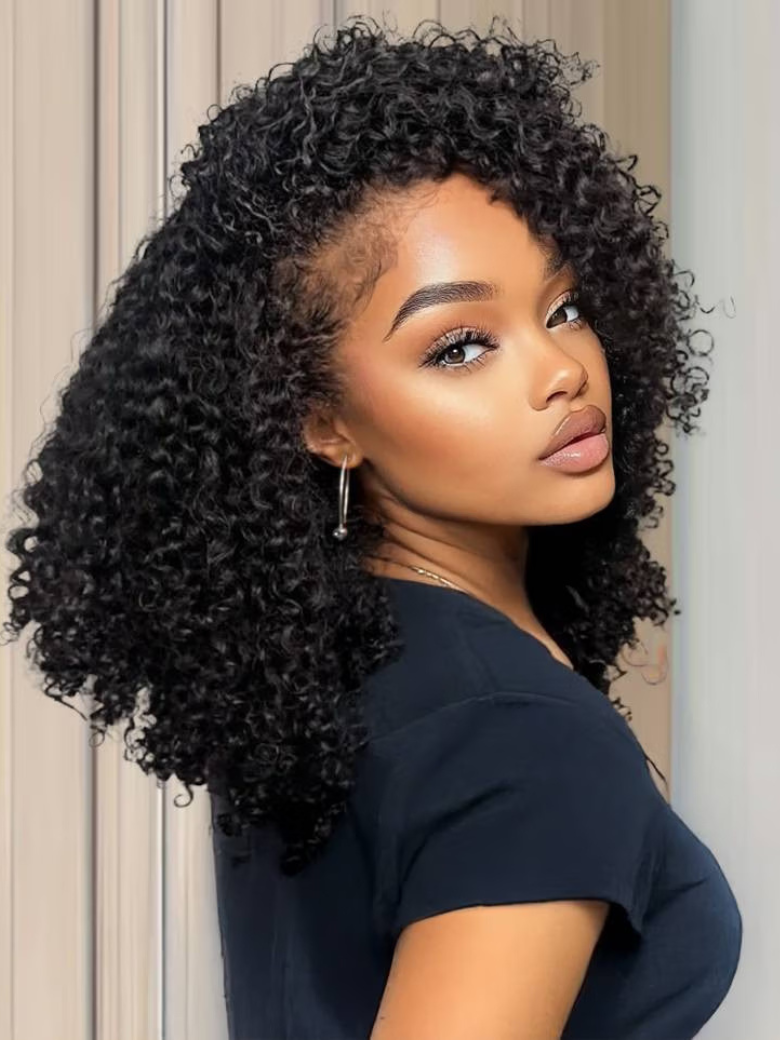 Nadula MeltLineé©?Half Wig Burmese Curly with Finger Coil Ends Flip Over Blend & Secure Kinky Curly Wigs Put On and Go