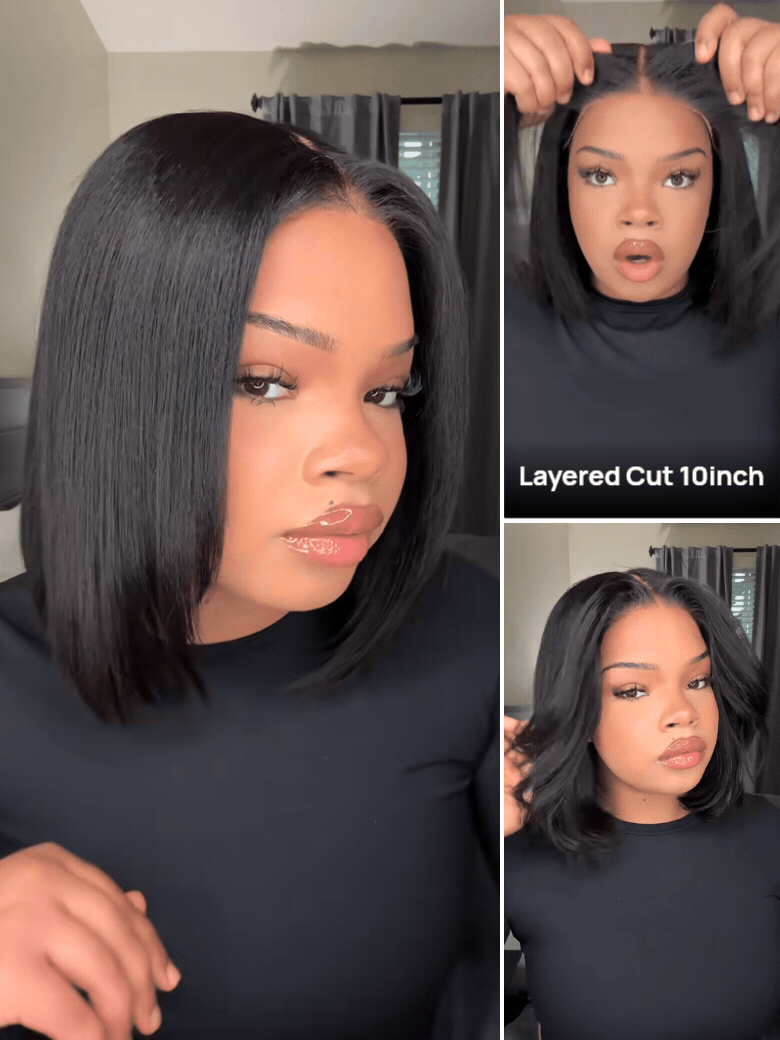 Nadula Short Yaki Straight Bob Wig 7X5 Bye Bye Knots Pre-Bleached Natural Looking Glueless Wig With Invisi Drawstring