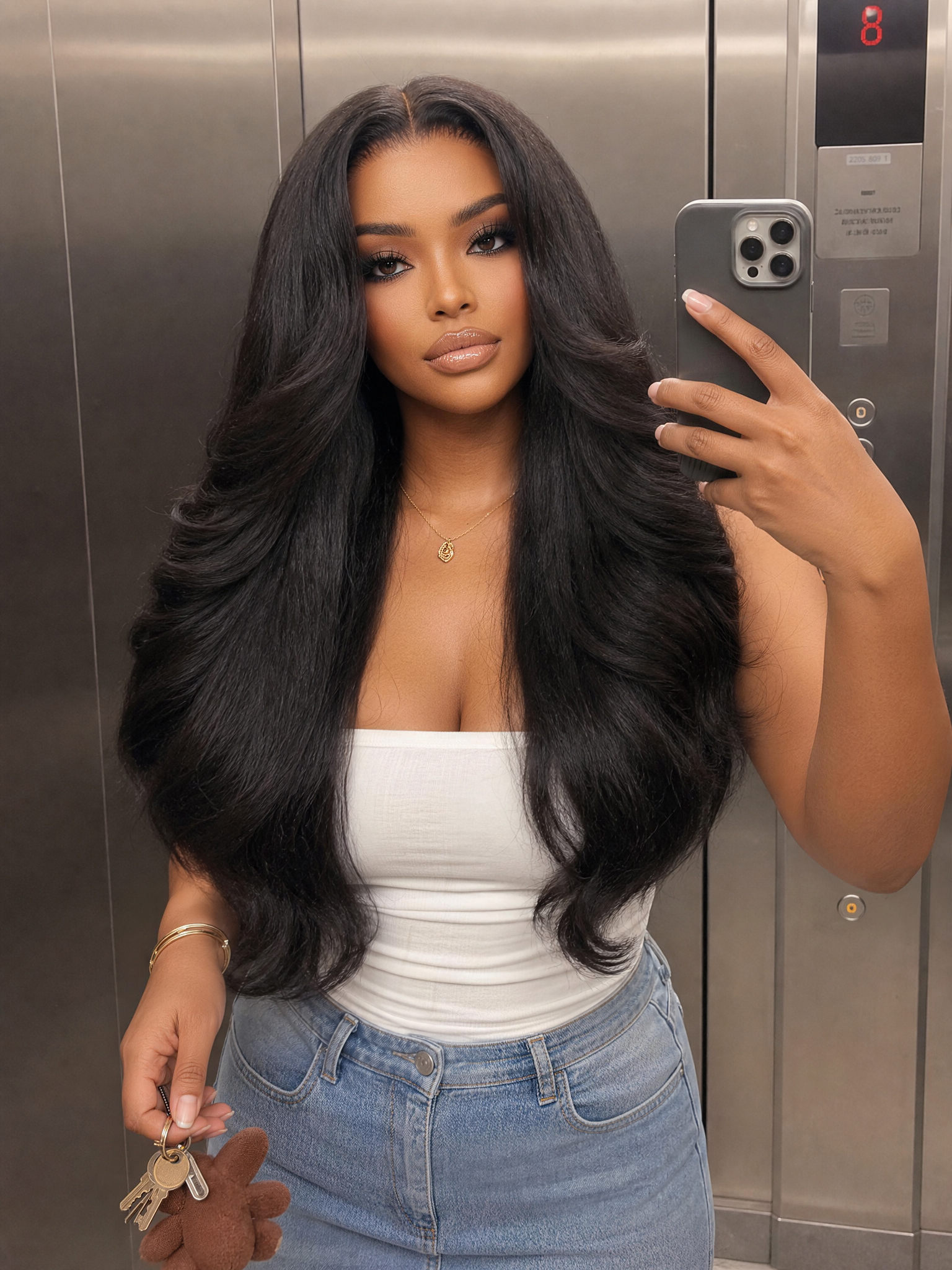 Nadula 7x5 Kinky Straight Blowout Wig with Face-Framing Layers Human Hair Wig with Drawstring