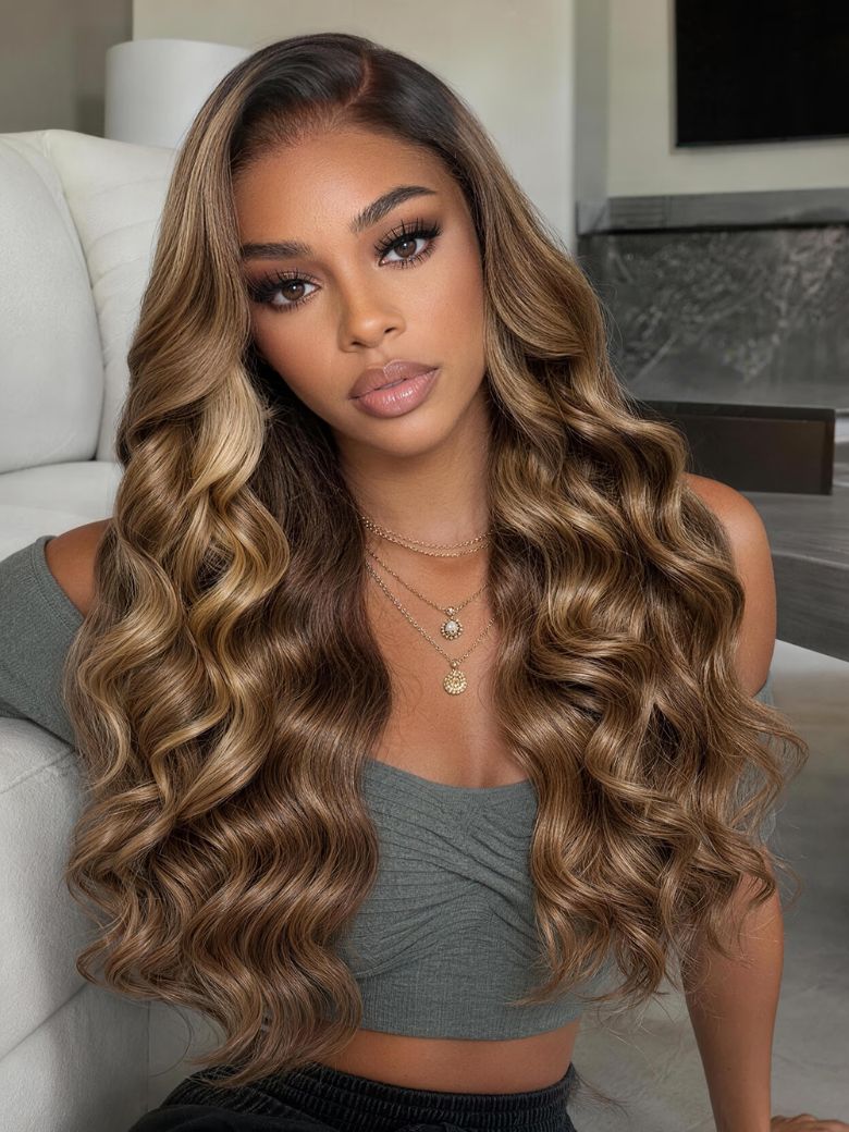 Nadula 7X5 150% 7X5 Ash Bronde Balayage Body Wave Wig With Shadow Roots Human Hair Wig With Drawstring