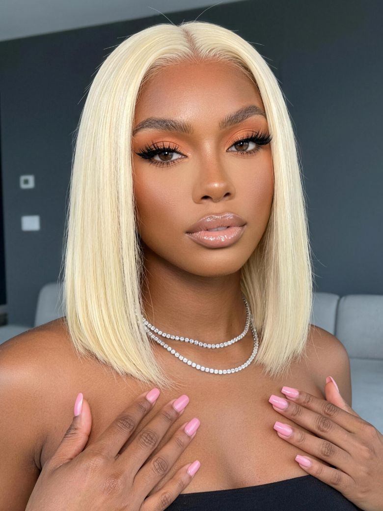 Nadula 13×4 Lace Frontal Wig 613 Blonde Bob Straight Sleek Platinum Wig Soft Silky Glueless Human Hair Wig