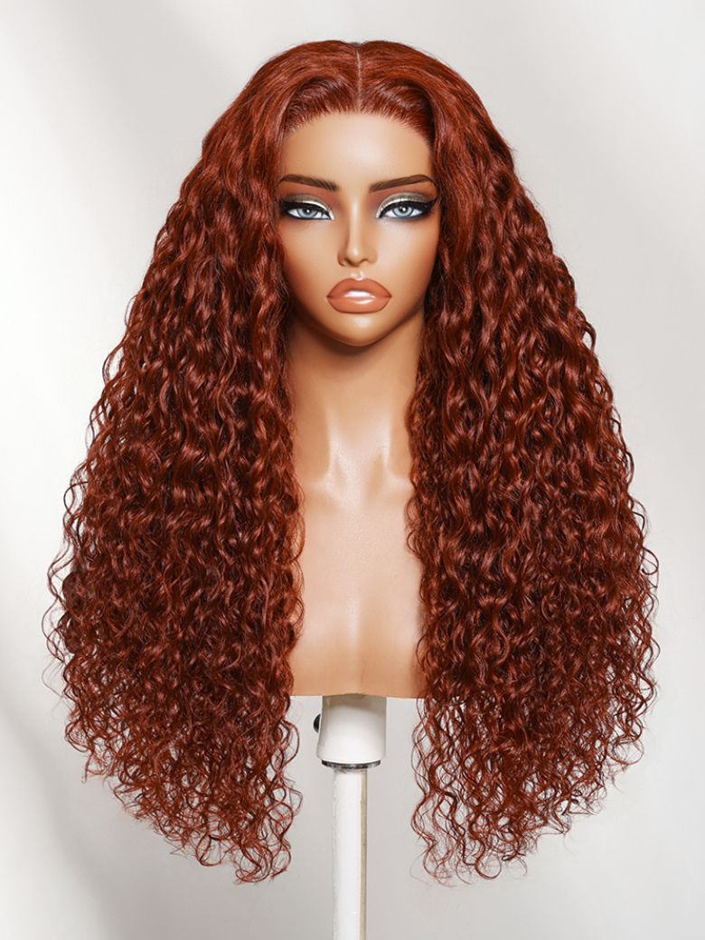 Nadula No Slip Wig 7x5 Reddish Brown Water Wave Invisible Knots Put On And Go Glueless Wig