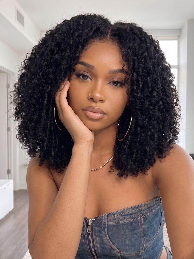 Nadula 7×5 No Slip Natural Color Kinky Curly Wig with Finger Coils Put On and Go Glueless Wigs
