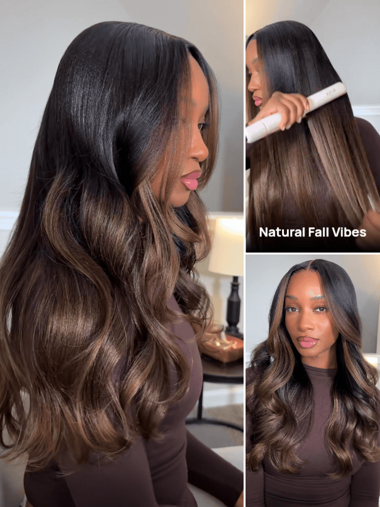Nadula 7×5 Chestnut Brown Ombre Yaki Straight Put On and Go Wig Bye Bye Knots Glueless Human Hair Wigs