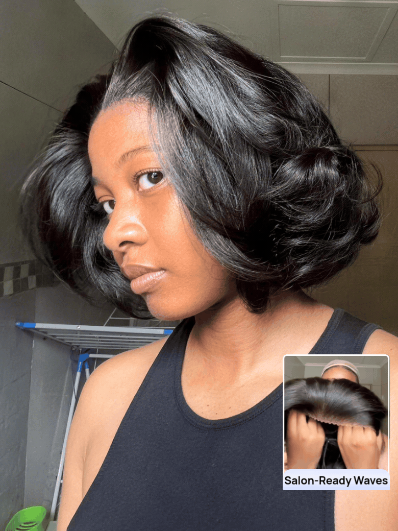 Nadula Short Yaki Straight Bob Wig 7×5 Bye Bye Knots Pre-Bleached Natural Looking Glueless Wig with Invisi Drawstring