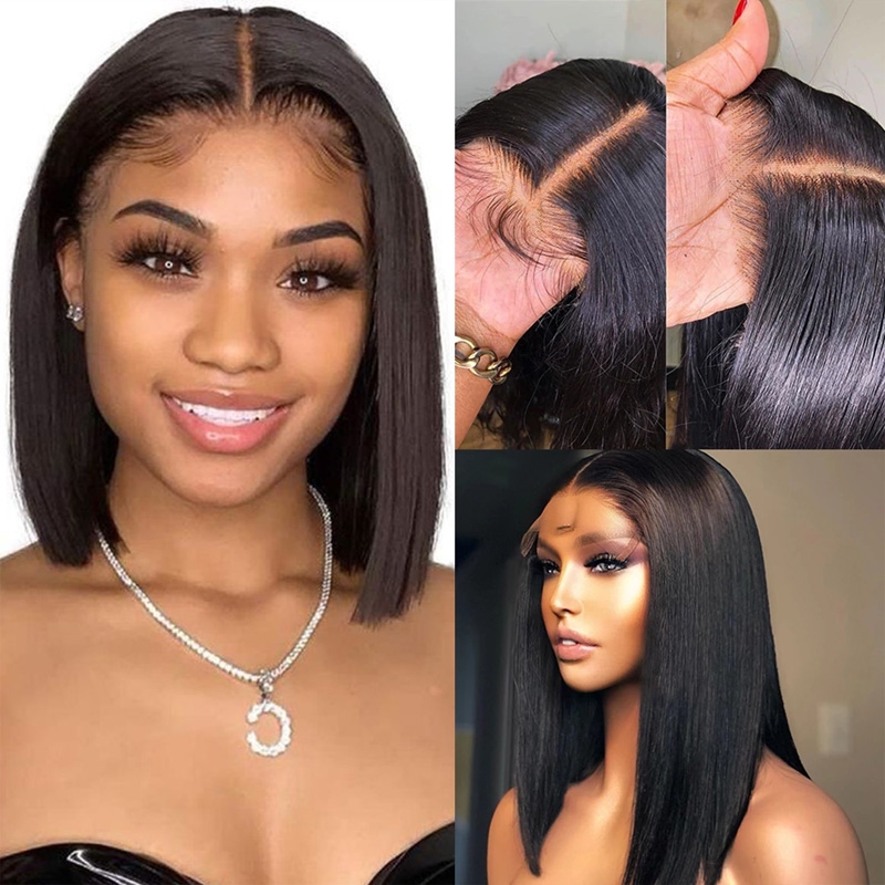 Nadula 14 Inch Straight Bob Wig 150 Density 44 Inch Lace Closure Wig Pre Plucked Natural Hairline 148$